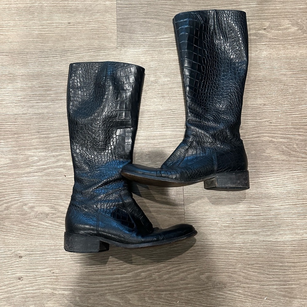MaxMara Vintage Crocodile/Alligator/Reptile Embossed Tall Leather Riding Boots
